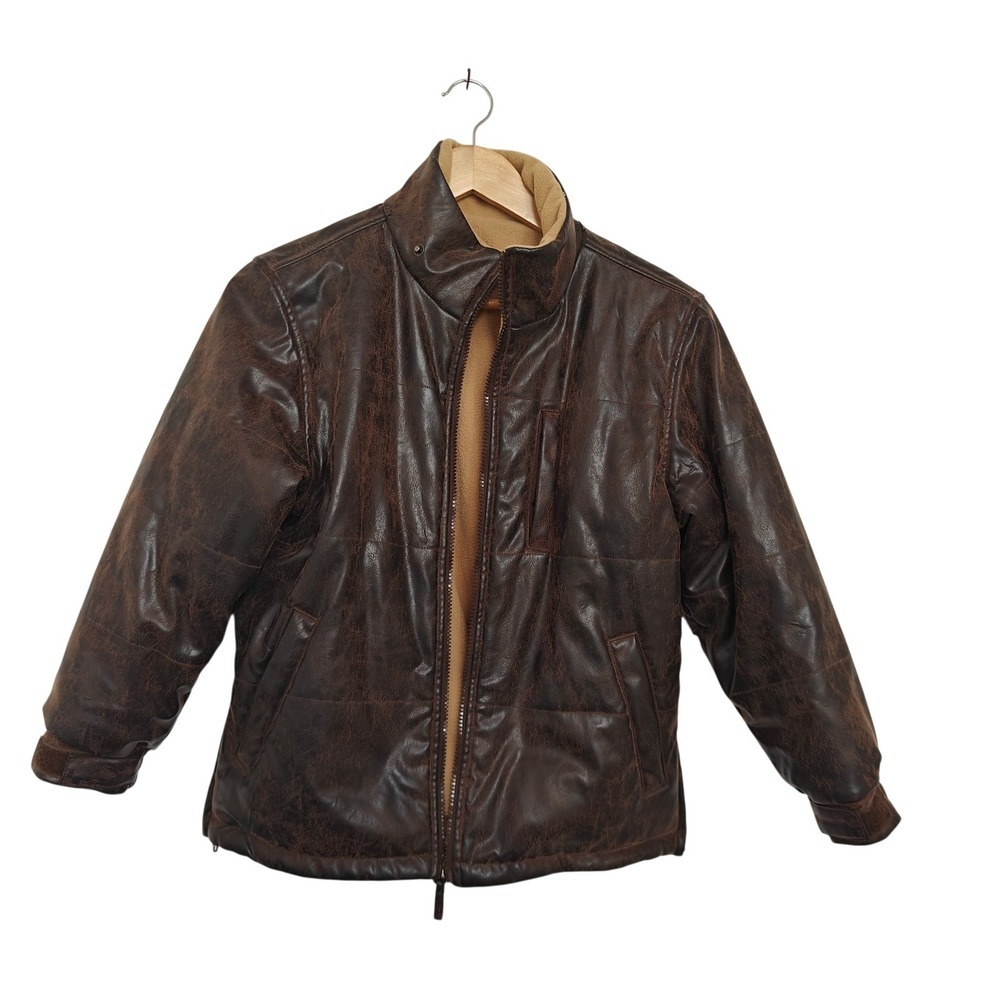 Lee Originals Mens Reversible Faux Leather Fleece Jacket Brown Tan Small